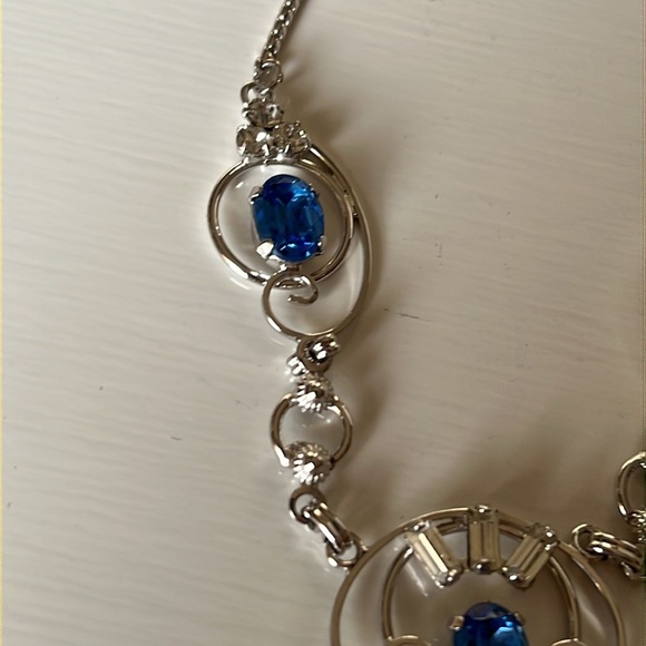 Vintage Loran Sim Sterling Blue Stone Necklace Art Deco Design - Picture 7 of 13